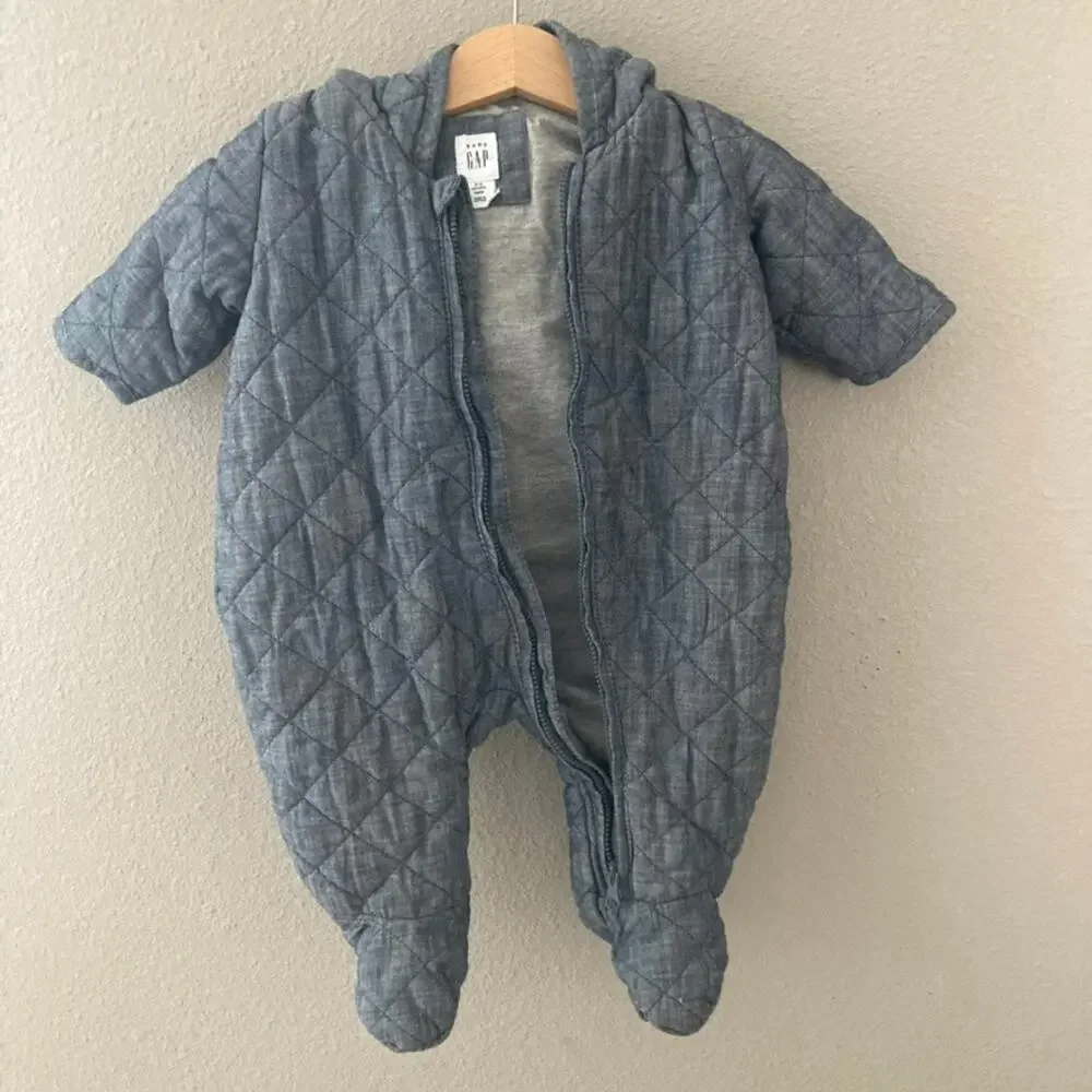 Baby Gap Chambray Quilted One Piece Teddy Ears Bunting - 0-3M